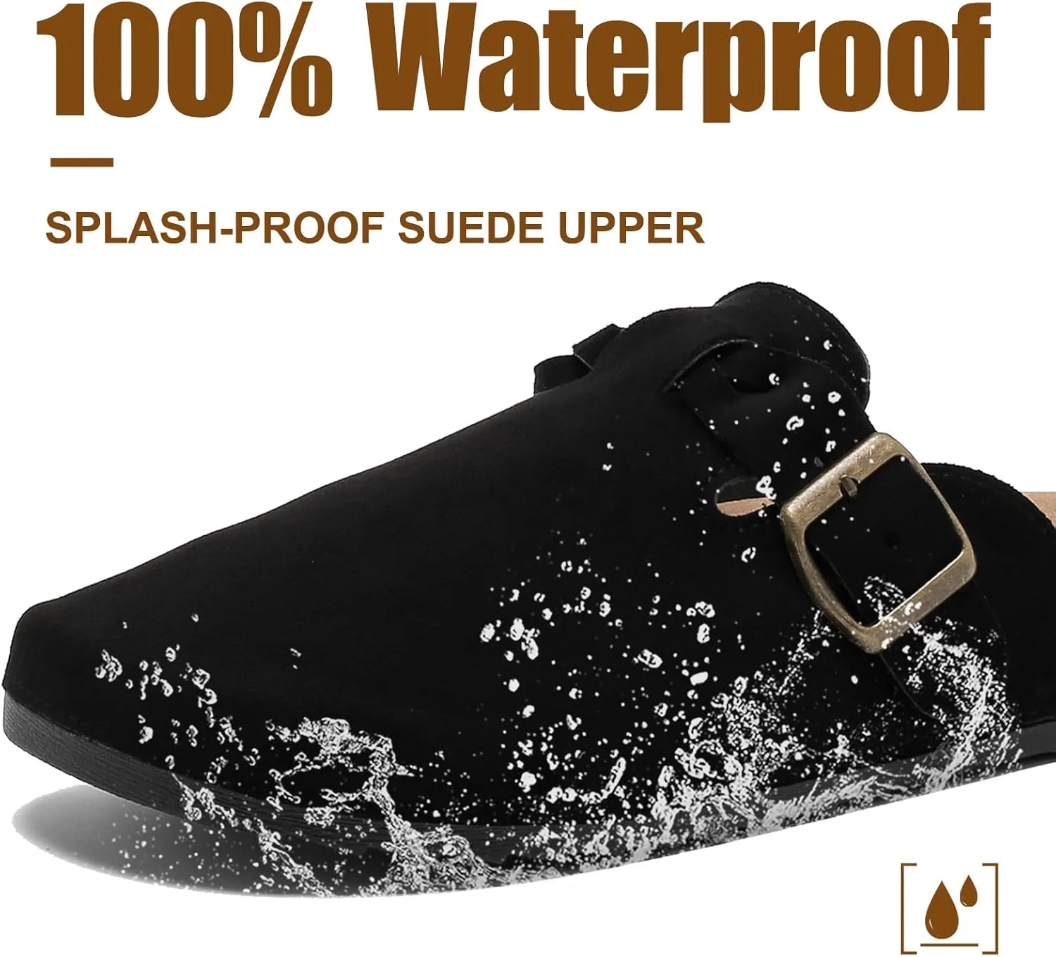 Suede Clogs for Women Men - Soft Cork Footbed Leather Mules with Arch Support, Adjustable Buckle Comfort Potato Shoes, Sandal Slippers
