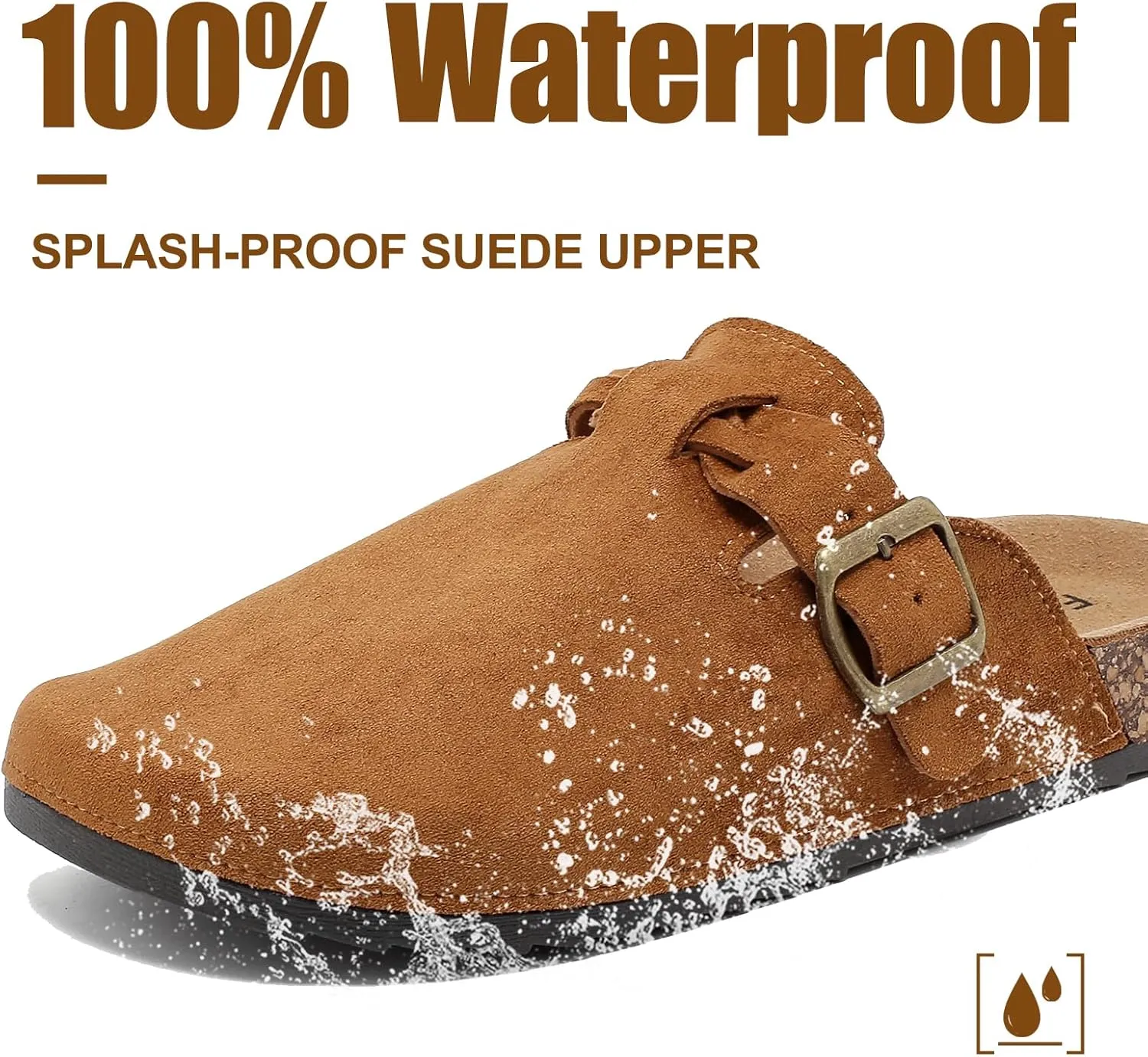 Suede Clogs for Women Men - Soft Cork Footbed Leather Mules with Arch Support, Adjustable Buckle Comfort Potato Shoes, Sandal Slippers