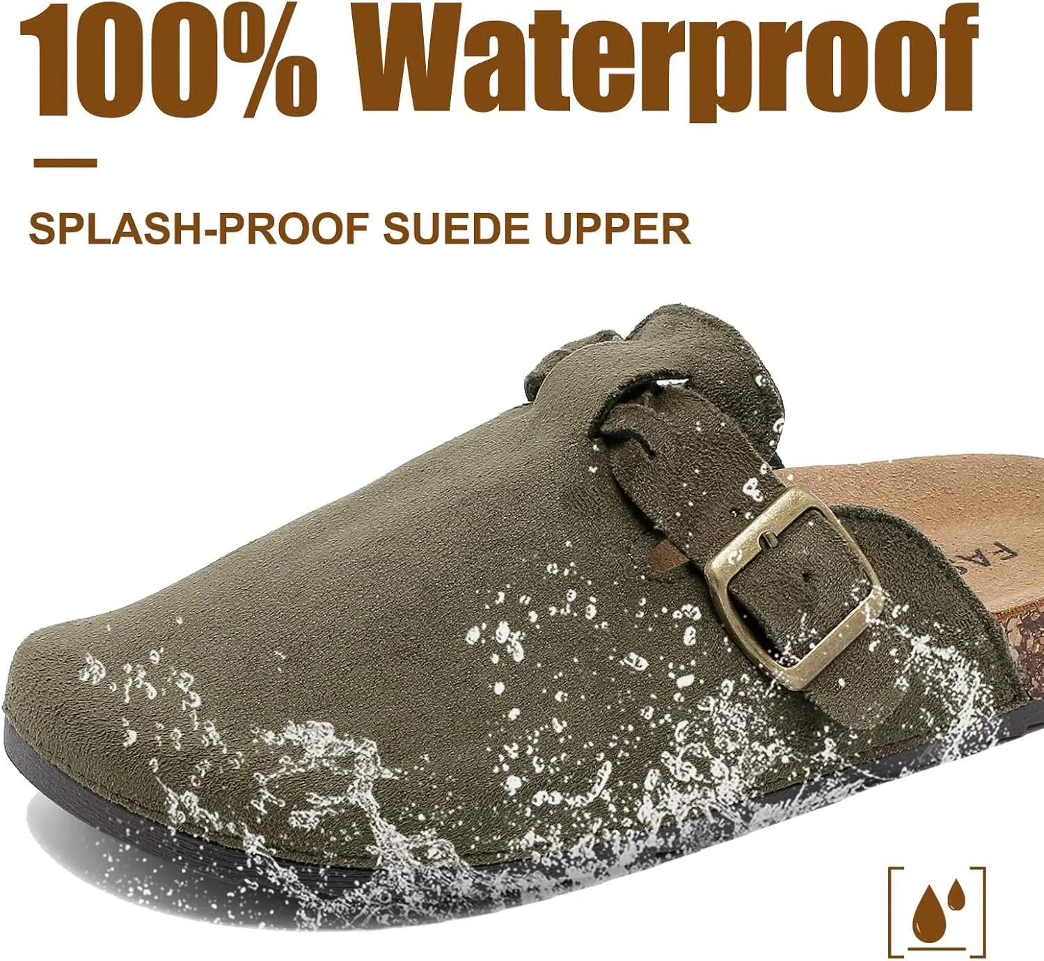 Suede Clogs for Women Men - Soft Cork Footbed Leather Mules with Arch Support, Adjustable Buckle Comfort Potato Shoes, Sandal Slippers