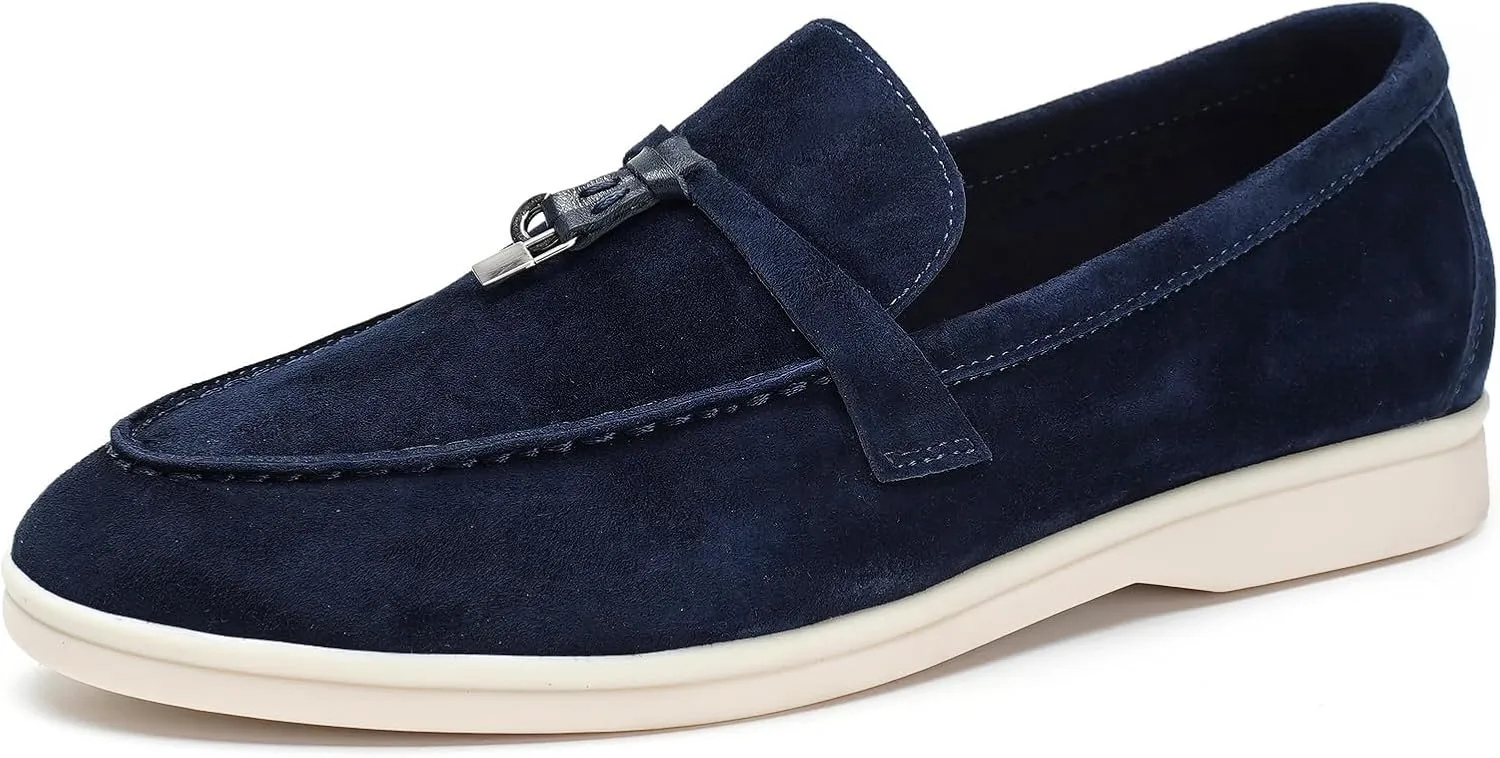 Suede Loafers for Women, Tassel Womens Flats Moccasin Slippers Walking Slip on Shoes Soft Sole Comfortable Spring Summer Mocasines para Mujer Genuine Leather