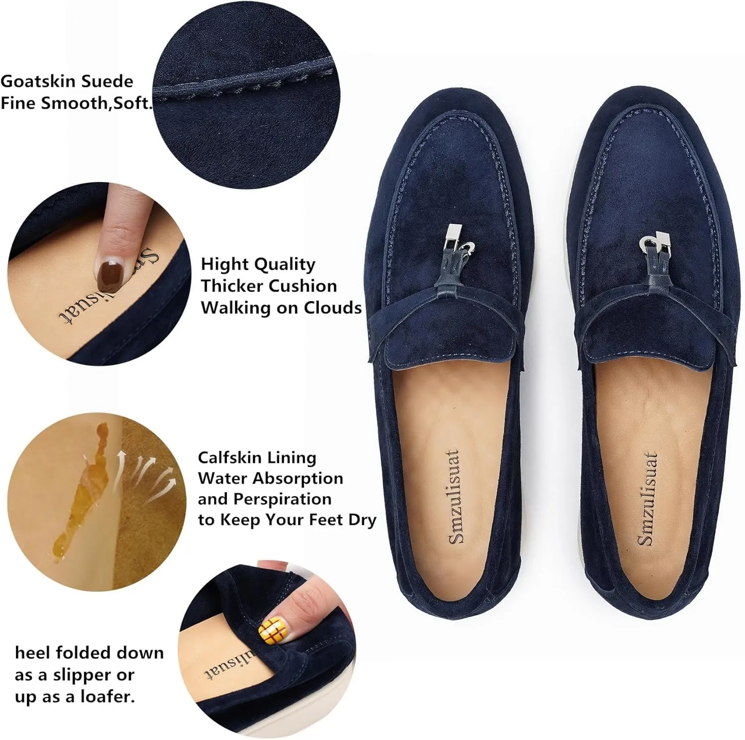 Suede Loafers for Women, Tassel Womens Flats Moccasin Slippers Walking Slip on Shoes Soft Sole Comfortable Spring Summer Mocasines para Mujer Genuine Leather