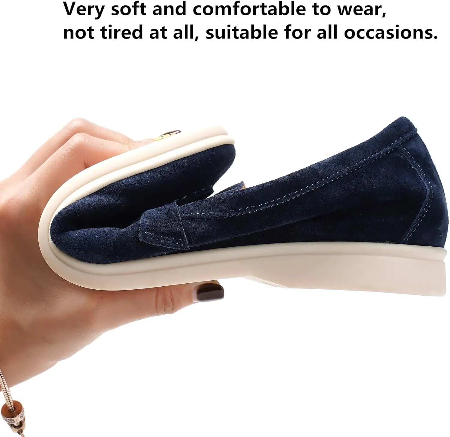 Suede Loafers for Women, Tassel Womens Flats Moccasin Slippers Walking Slip on Shoes Soft Sole Comfortable Spring Summer Mocasines para Mujer Genuine Leather