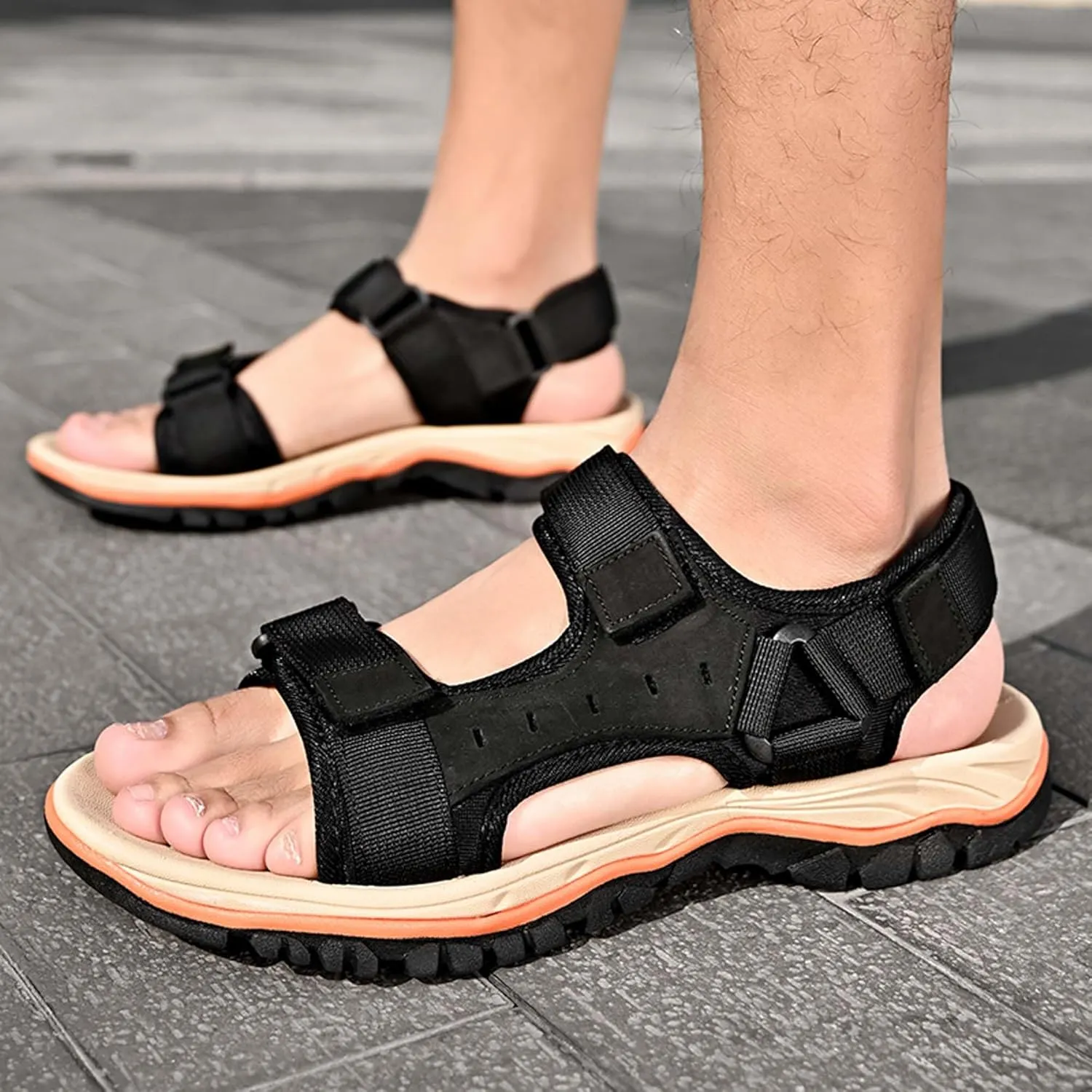 Summer men's cowhide fashionable beach sandals with breathable comfortable anti slip wear-resistant and lightweight sandals