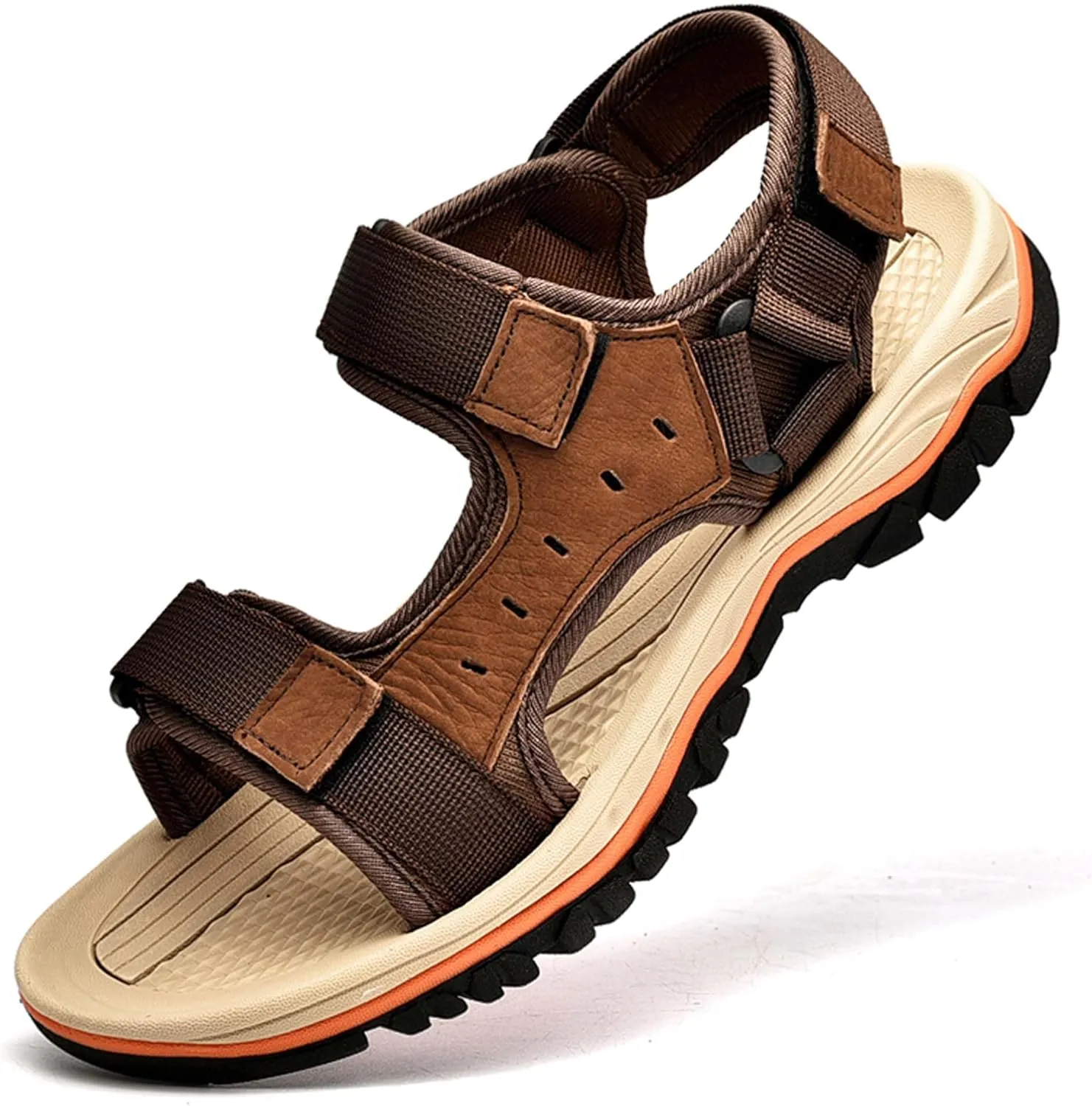 Summer men's cowhide fashionable beach sandals with breathable comfortable anti slip wear-resistant and lightweight sandals