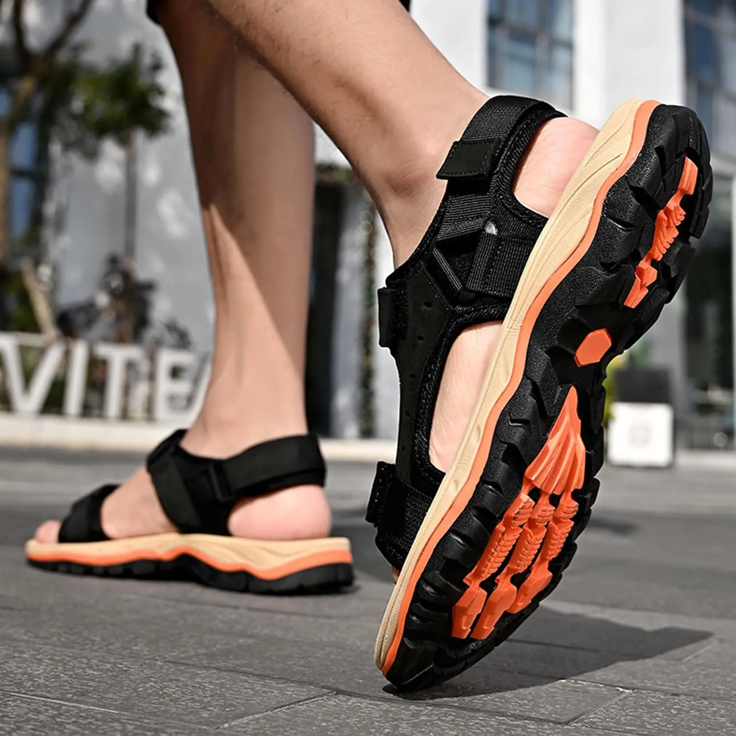 Summer men's cowhide fashionable beach sandals with breathable comfortable anti slip wear-resistant and lightweight sandals