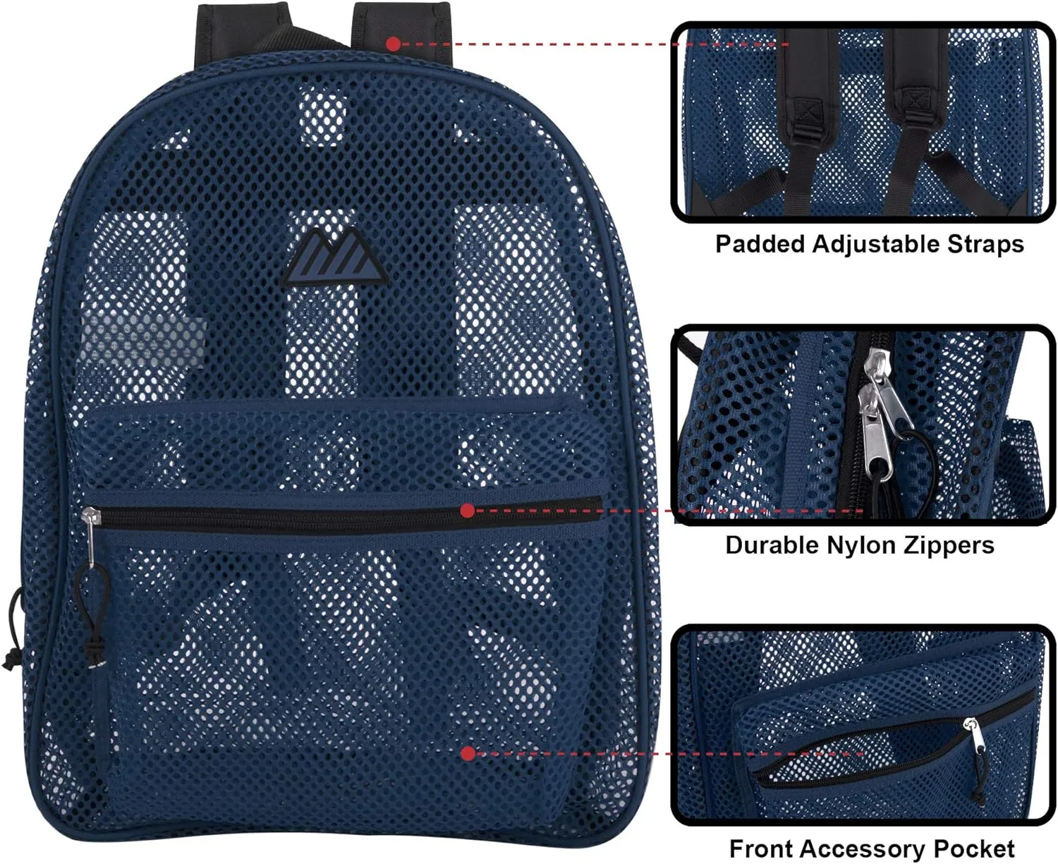 Summit Ridge Mesh Backpacks for Kids, Adults, School, Beach, and Travel, Colorful Transparent Mesh Backpacks with Padded Straps Large