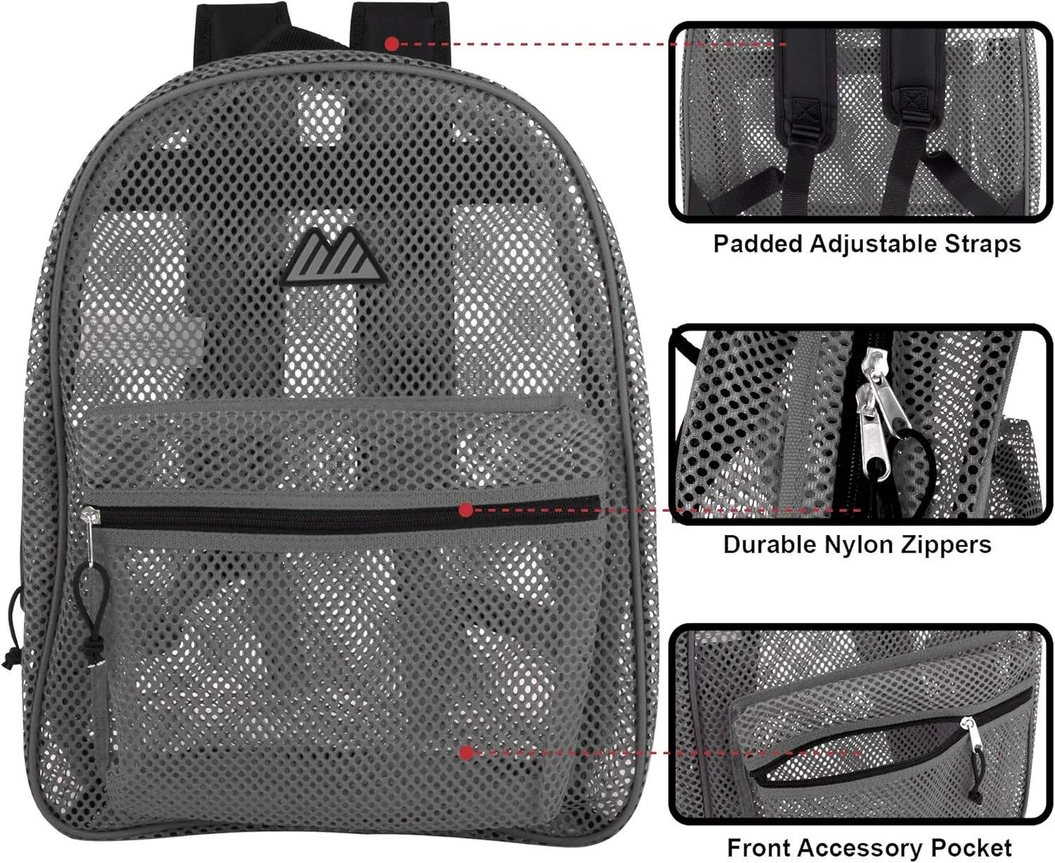 Summit Ridge Mesh Backpacks for Kids, Adults, School, Beach, and Travel, Colorful Transparent Mesh Backpacks with Padded Straps Large