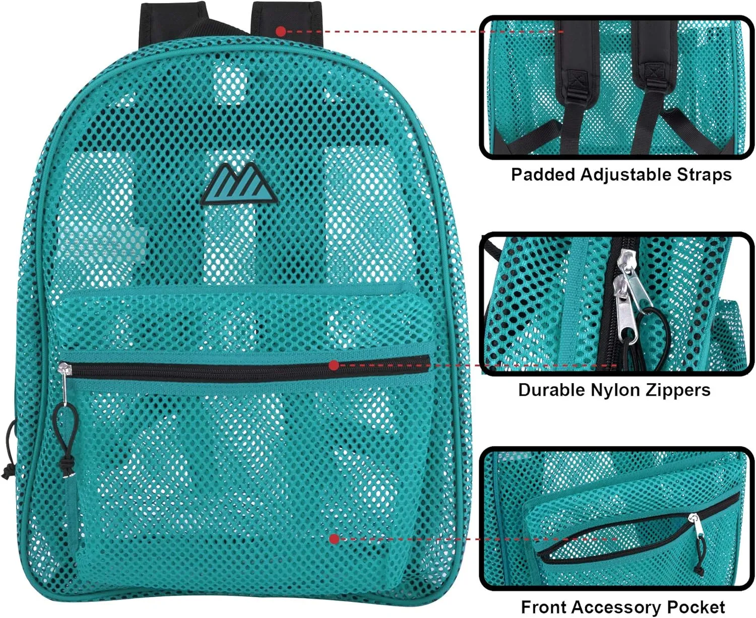Summit Ridge Mesh Backpacks for Kids, Adults, School, Beach, and Travel, Colorful Transparent Mesh Backpacks with Padded Straps