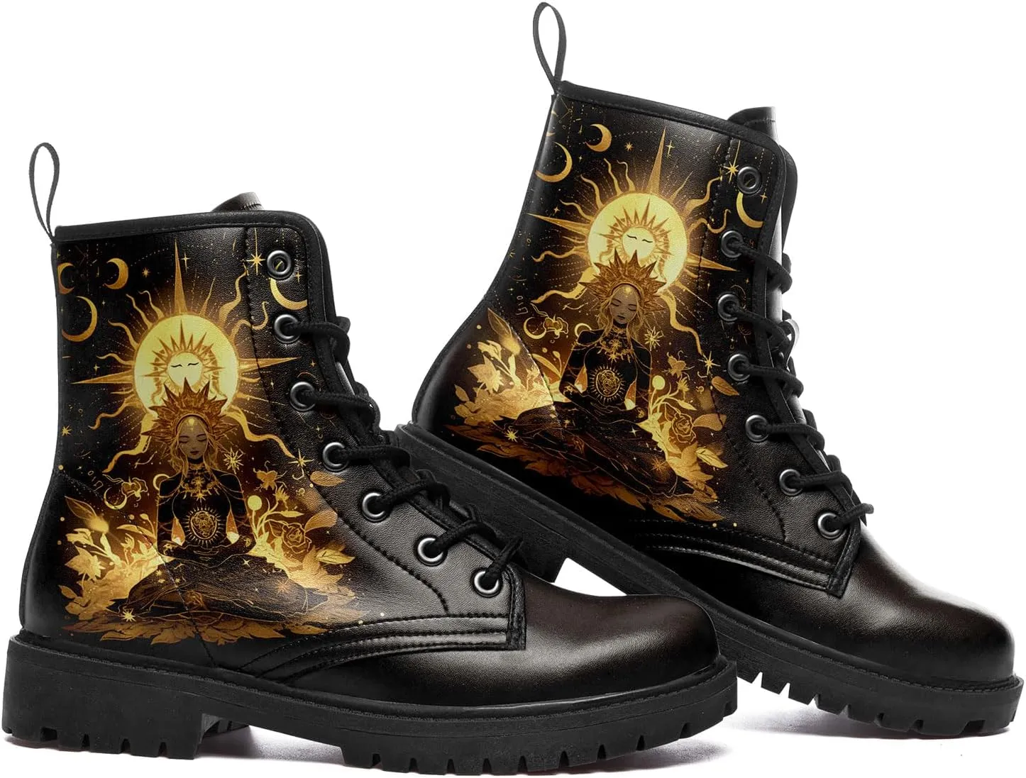 Sun and Moon Fashion Women's Ankle Boots Men's Platform Lace-up Leather Combat Booties Gift Winter Fall Dress Boots