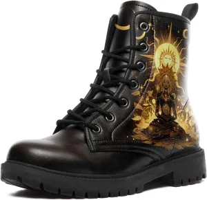 Sun and Moon Fashion Women's Ankle Boots Men's Platform Lace-up Leather Combat Booties Gift Winter Fall Dress Boots