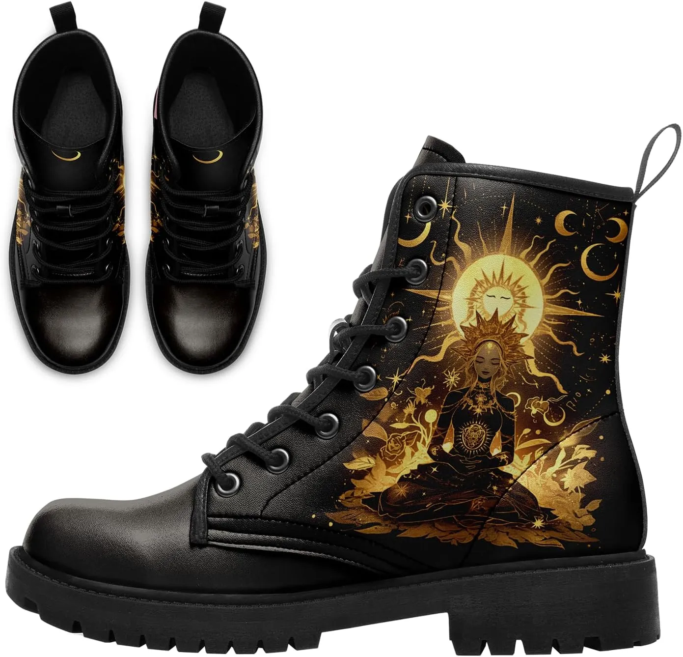 Sun and Moon Fashion Women's Ankle Boots Men's Platform Lace-up Leather Combat Booties Gift Winter Fall Dress Boots