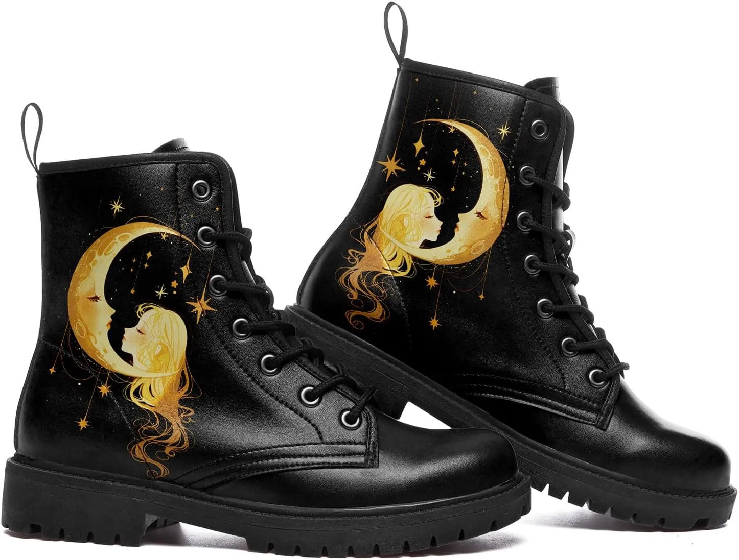 Sun and Moon Fashion Women's Ankle Boots Men's Platform Lace-up Leather Combat Booties Gift Winter Fall Dress Boots