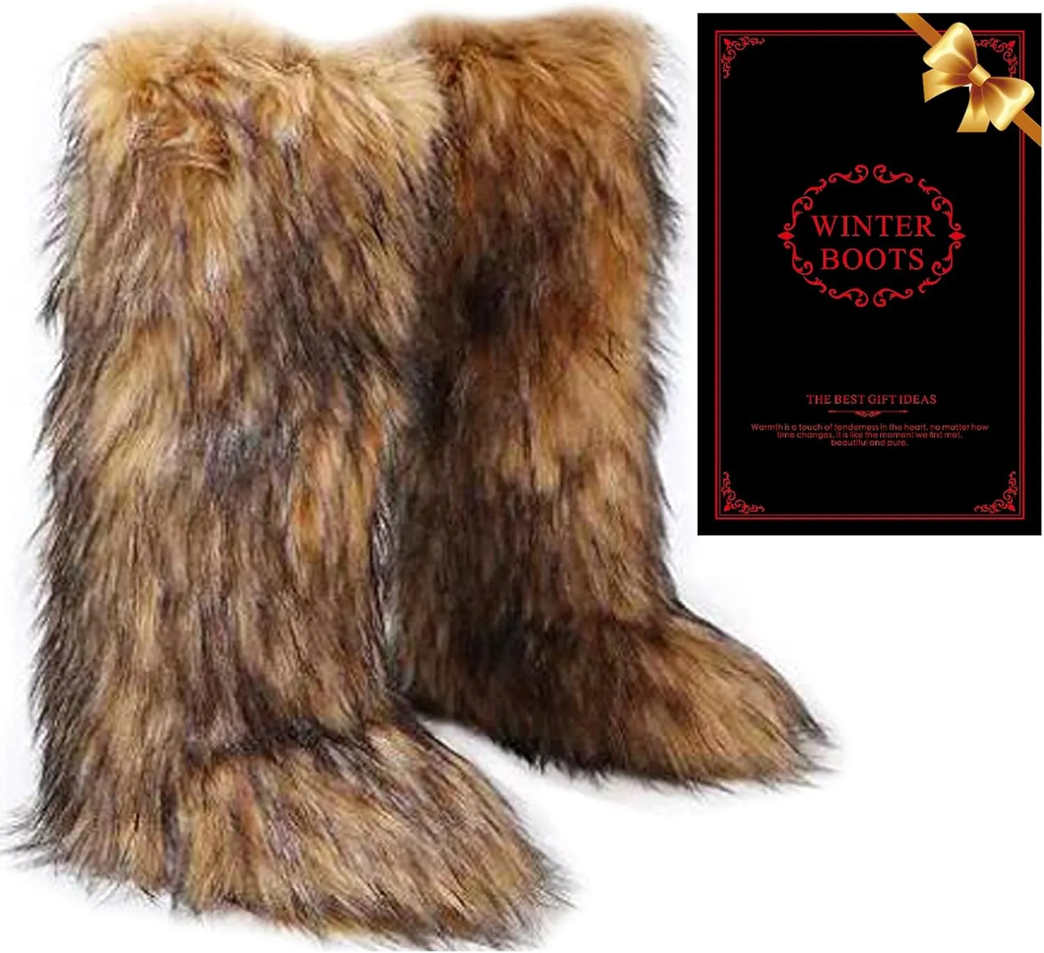 Tall Furry Faux Fur Boots for Women,Winter Snow Fluffy Long Boots for Girls,Knee-High Flat
