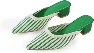 TIJN Heels,Pointed Toe Mules for Momen with Low Heel, Breathable Mesh Knit Slip On Flat Sandals,Helka