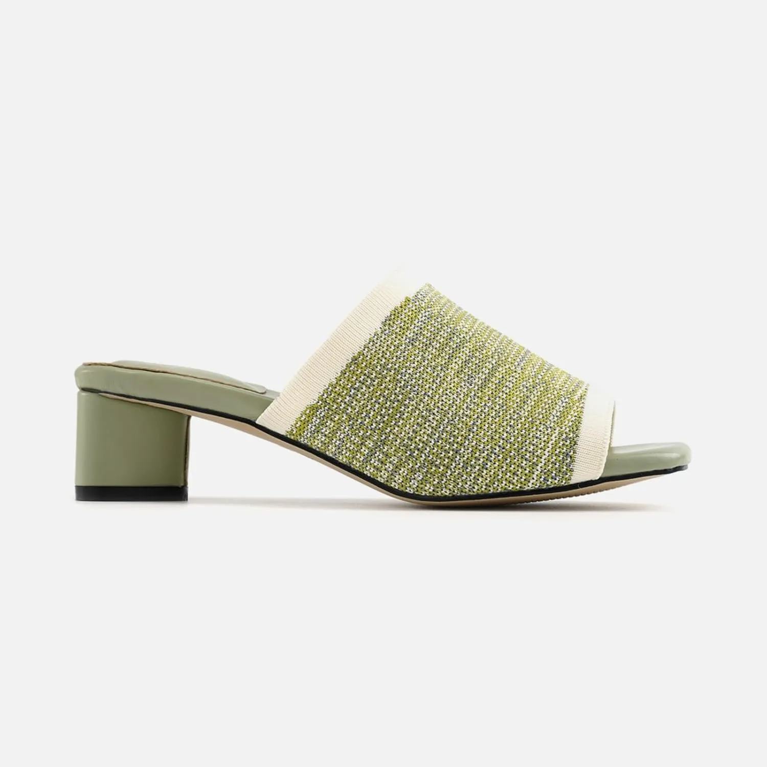 TIJN Open Toe Heeled Mules for Women, Square Flat, Triangle Low Block Heels, Breathable Recycled Knit Fabric, 100% Vegan, No Squeezing, Slip-On Design(Katrin)