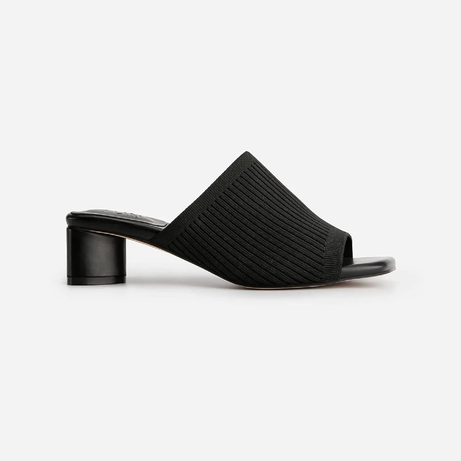 TIJN Open Toe Heeled Mules for Women, Square Flat, Triangle Low Block Heels, Breathable Recycled Knit Fabric, 100% Vegan, No Squeezing, Slip-On Design(Katrin)