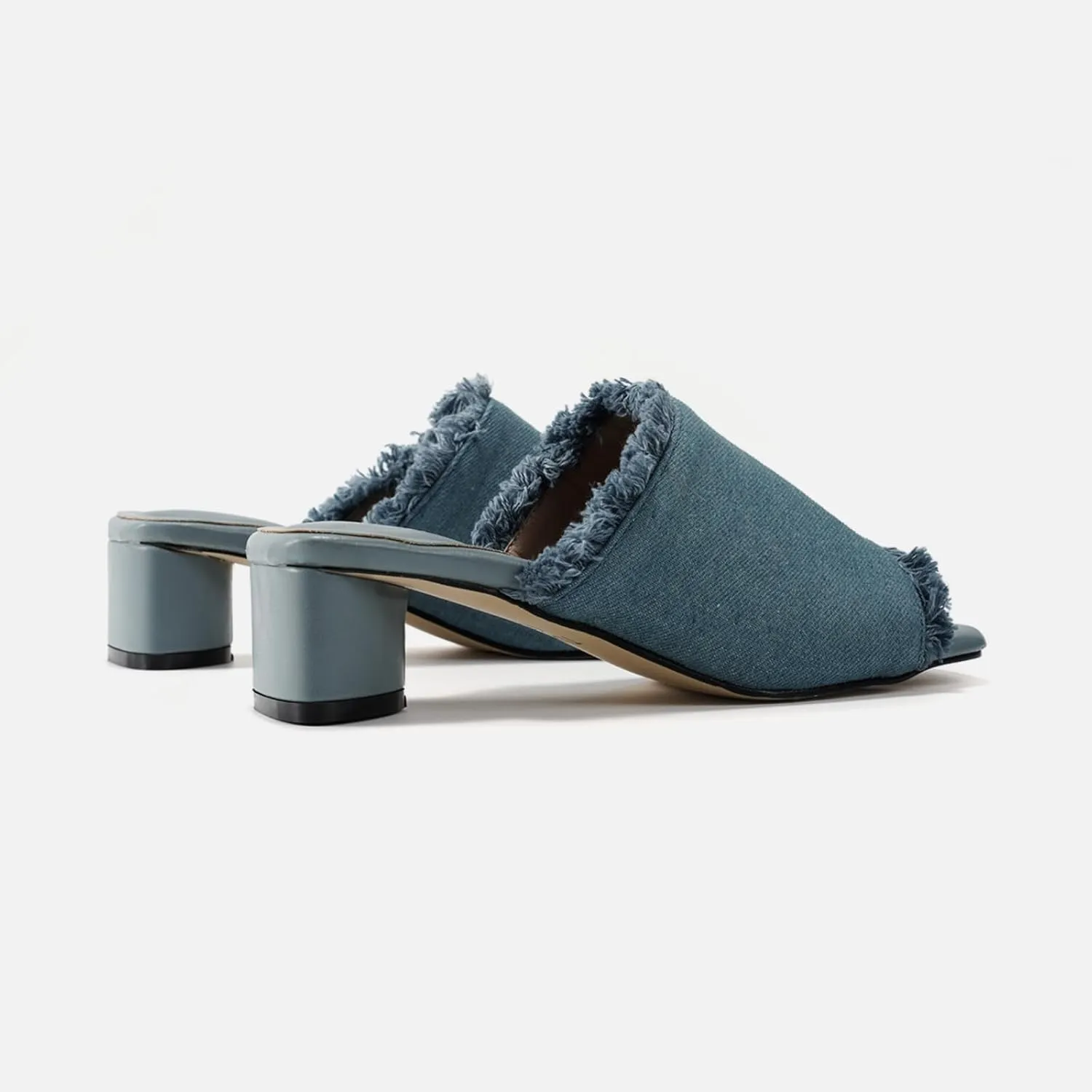 TIJN Open Toe Heeled Mules for Women, Square Flat, Triangle Low Block Heels, Breathable Recycled Knit Fabric, 100% Vegan, No Squeezing, Slip-On Design(Katrin)