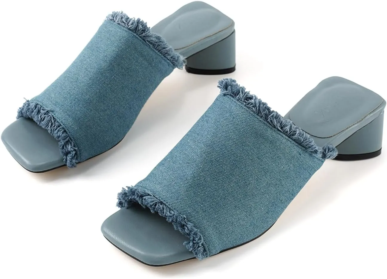 TIJN Open Toe Heeled Mules for Women, Square Flat, Triangle Low Block Heels, Breathable Recycled Knit Fabric, 100% Vegan, No Squeezing, Slip-On Design(Katrin)