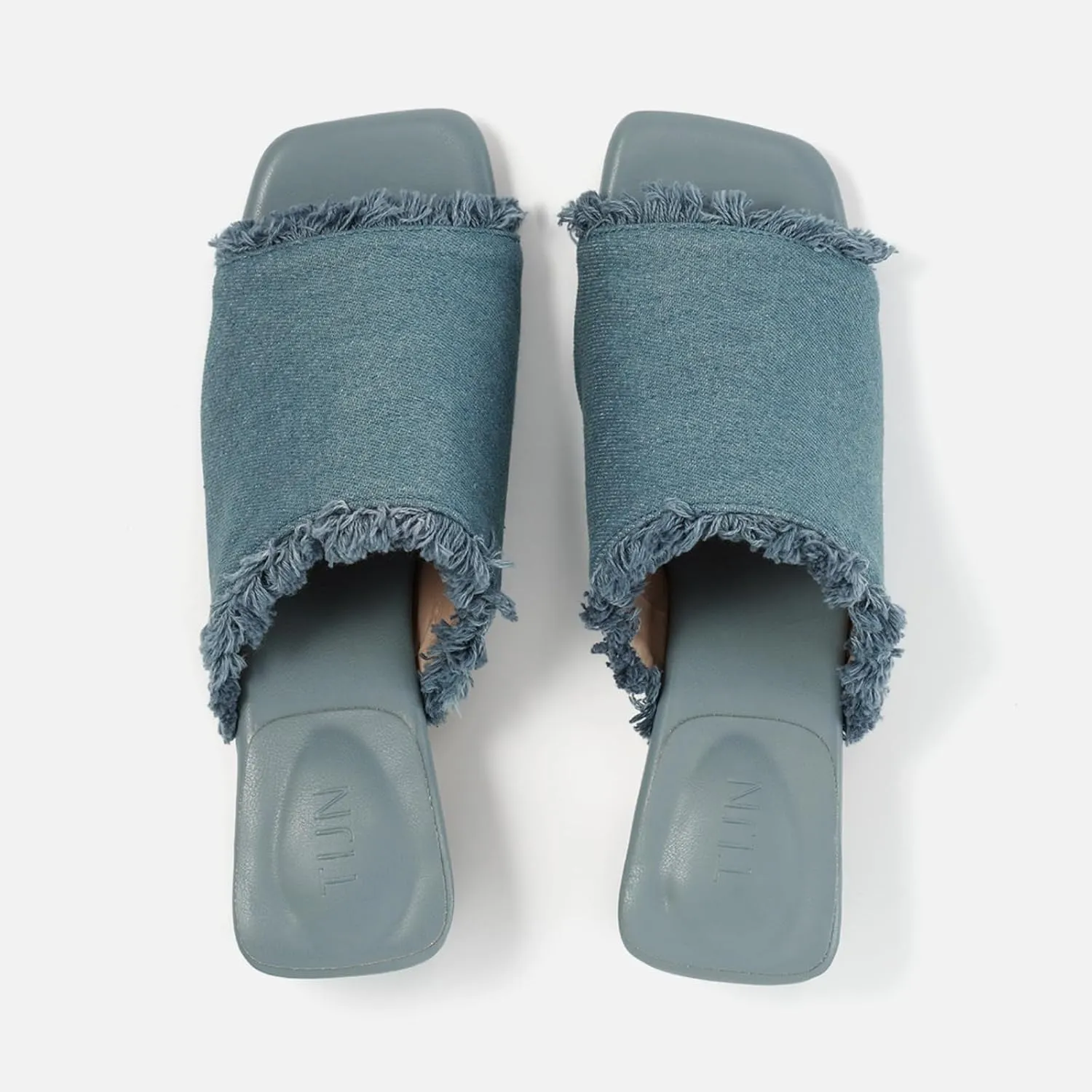TIJN Open Toe Heeled Mules for Women, Square Flat, Triangle Low Block Heels, Breathable Recycled Knit Fabric, 100% Vegan, No Squeezing, Slip-On Design(Katrin)