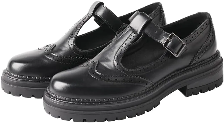 TMA EYES Women Classic Loafers Low Heel PU Leather Metal Adjustment Buckle Shoes