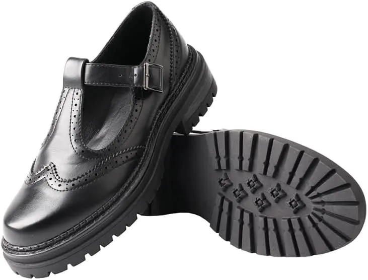 TMA EYES Women Classic Loafers Low Heel PU Leather Metal Adjustment Buckle Shoes
