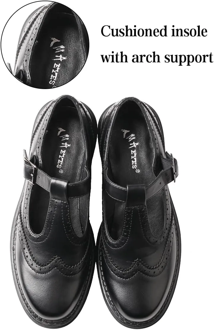 TMA EYES Women Classic Loafers Low Heel PU Leather Metal Adjustment Buckle Shoes