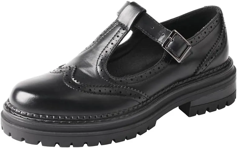 TMA EYES Women Classic Loafers Low Heel PU Leather Metal Adjustment Buckle Shoes
