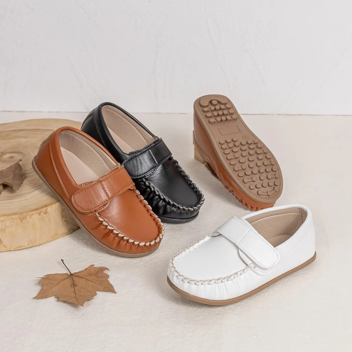 Toddler Boys Girls Leather Loafers,Little Kids Soft Slip-On Dress Shoes,Moccasins Flat Boat Shoes Casual Daily Walking Wedding Church School