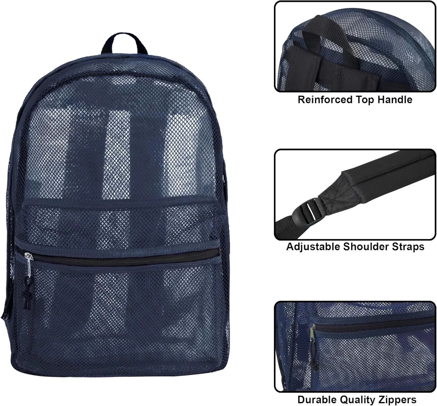 Transparent Mesh Backpacks for School Kids, Beach, Travel - Mesh See Through Backpack with Padded Straps (Blue) Large