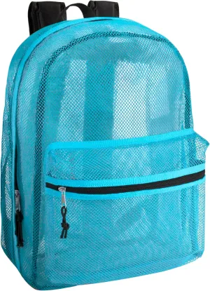 Transparent Mesh Backpacks for School Kids, Beach, Travel - Mesh See Through Backpack with Padded Straps (Light Blue)