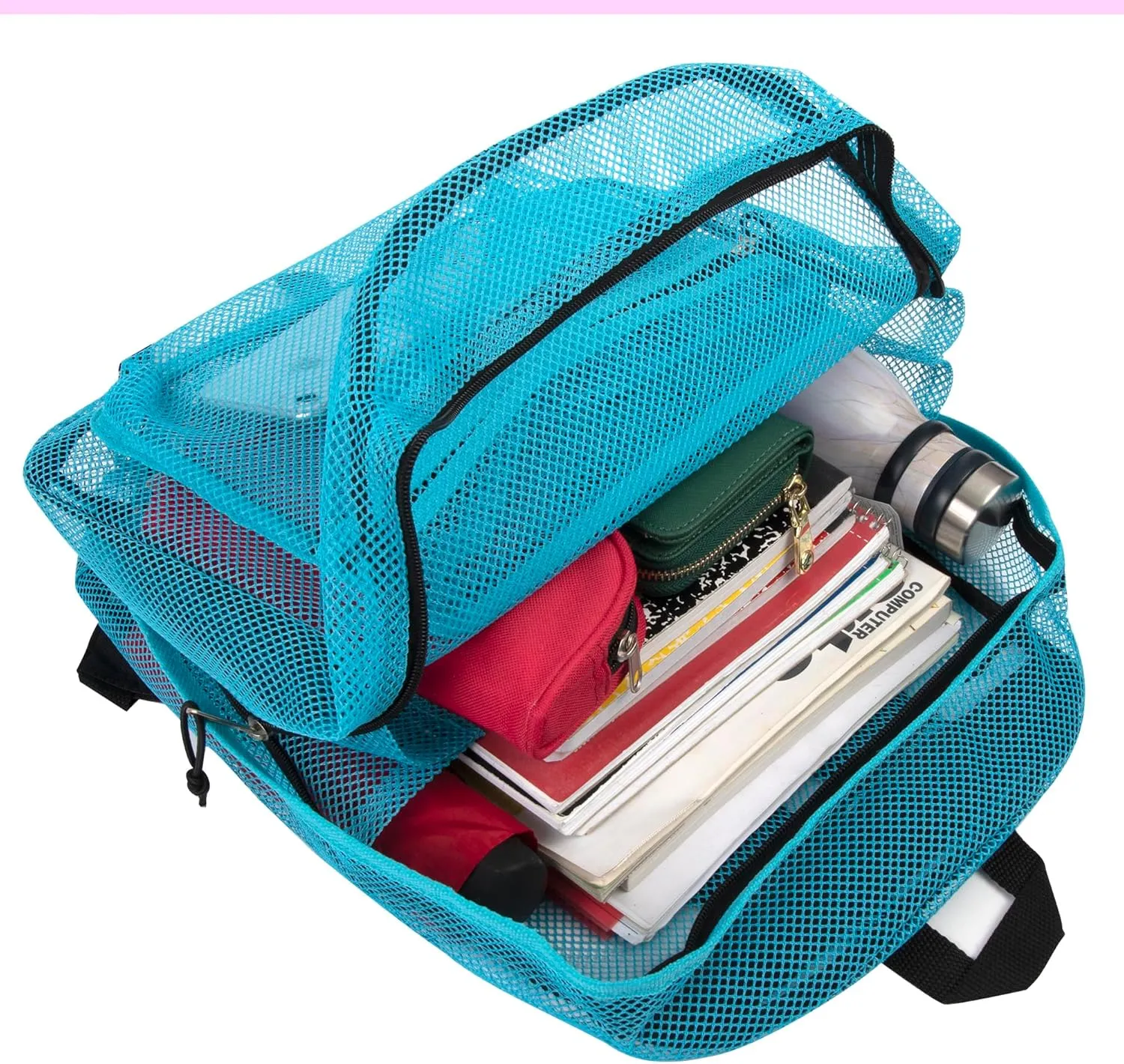 Transparent Mesh Backpacks for School Kids, Beach, Travel - Mesh See Through Backpack with Padded Straps (Light Blue)