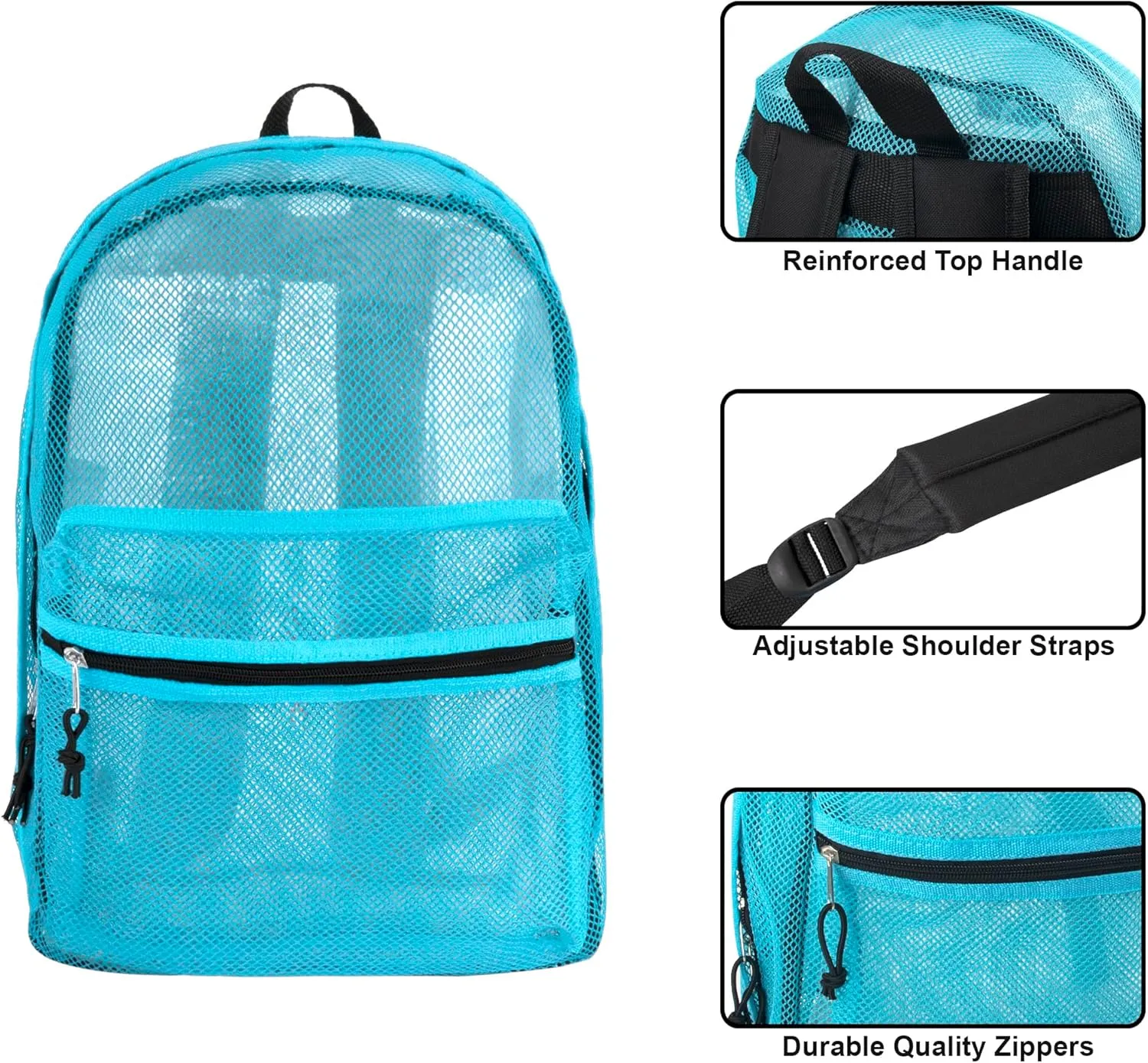 Transparent Mesh Backpacks for School Kids, Beach, Travel - Mesh See Through Backpack with Padded Straps (Light Blue)