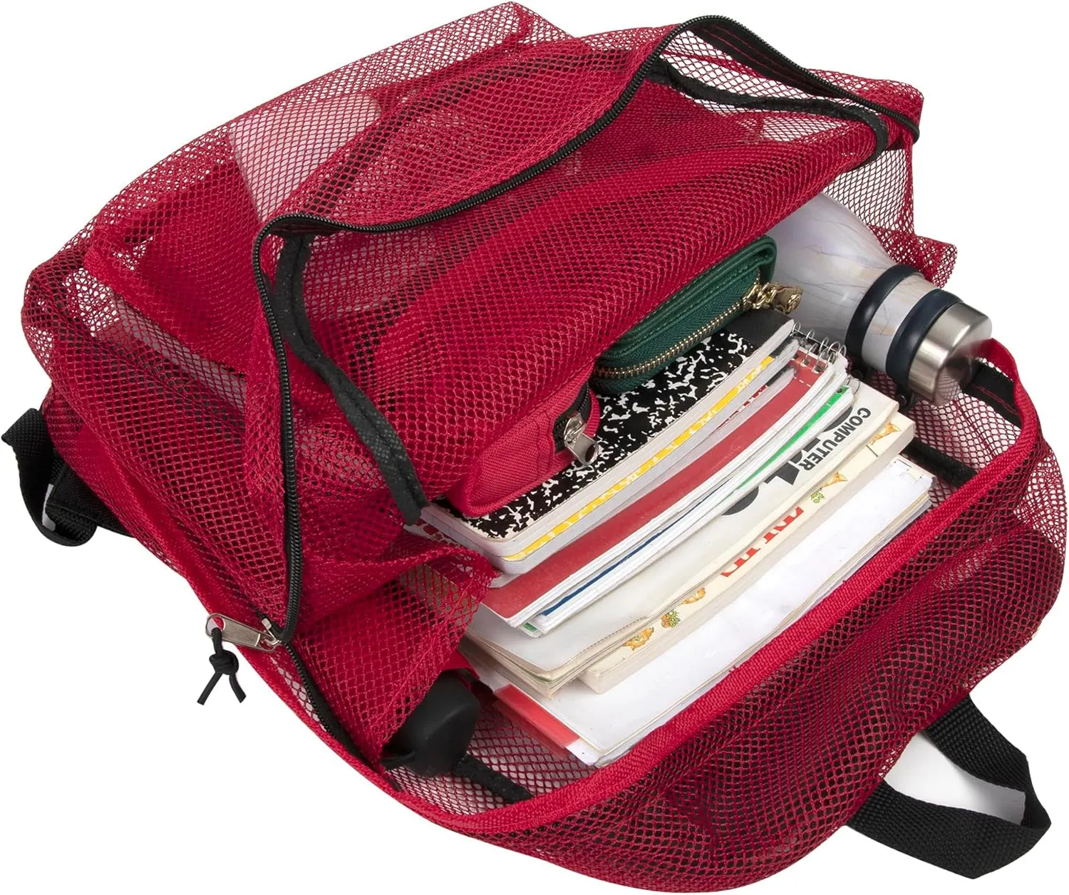 Transparent Mesh Backpacks for School Kids, Beach, Travel - Mesh See Through Backpack with Padded Straps (Red) Large
