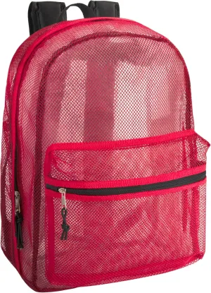 Transparent Mesh Backpacks for School Kids, Beach, Travel - Mesh See Through Backpack with Padded Straps (Red) Large