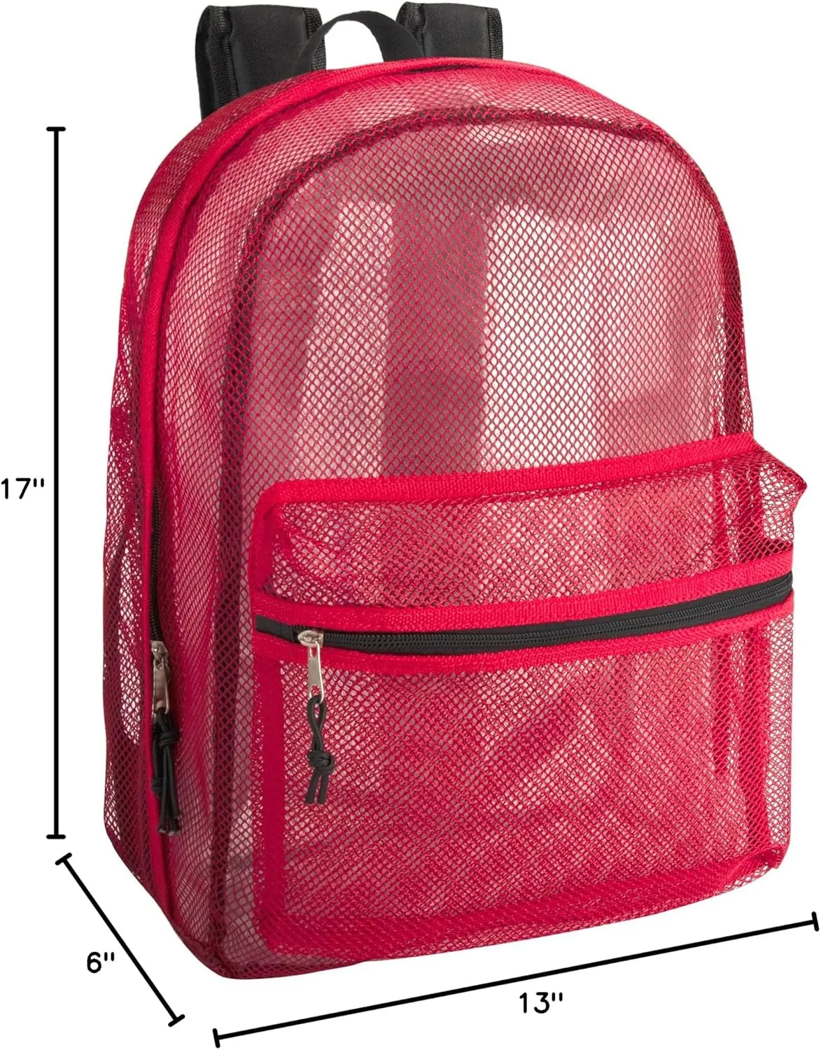Transparent Mesh Backpacks for School Kids, Beach, Travel - Mesh See Through Backpack with Padded Straps (Red) Large
