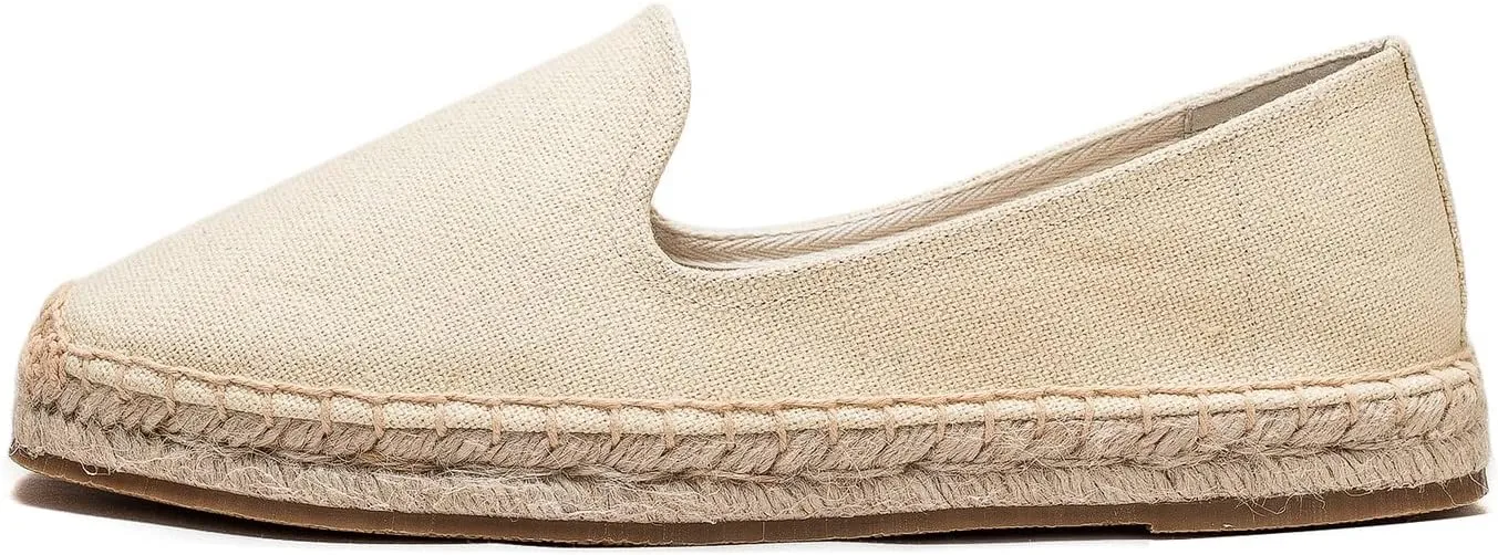 U-lite Men's Classic Suede Canvas Round Cap Toe Espadrilles Loafers Pure Color Slip On Comfortable Flats Shoes