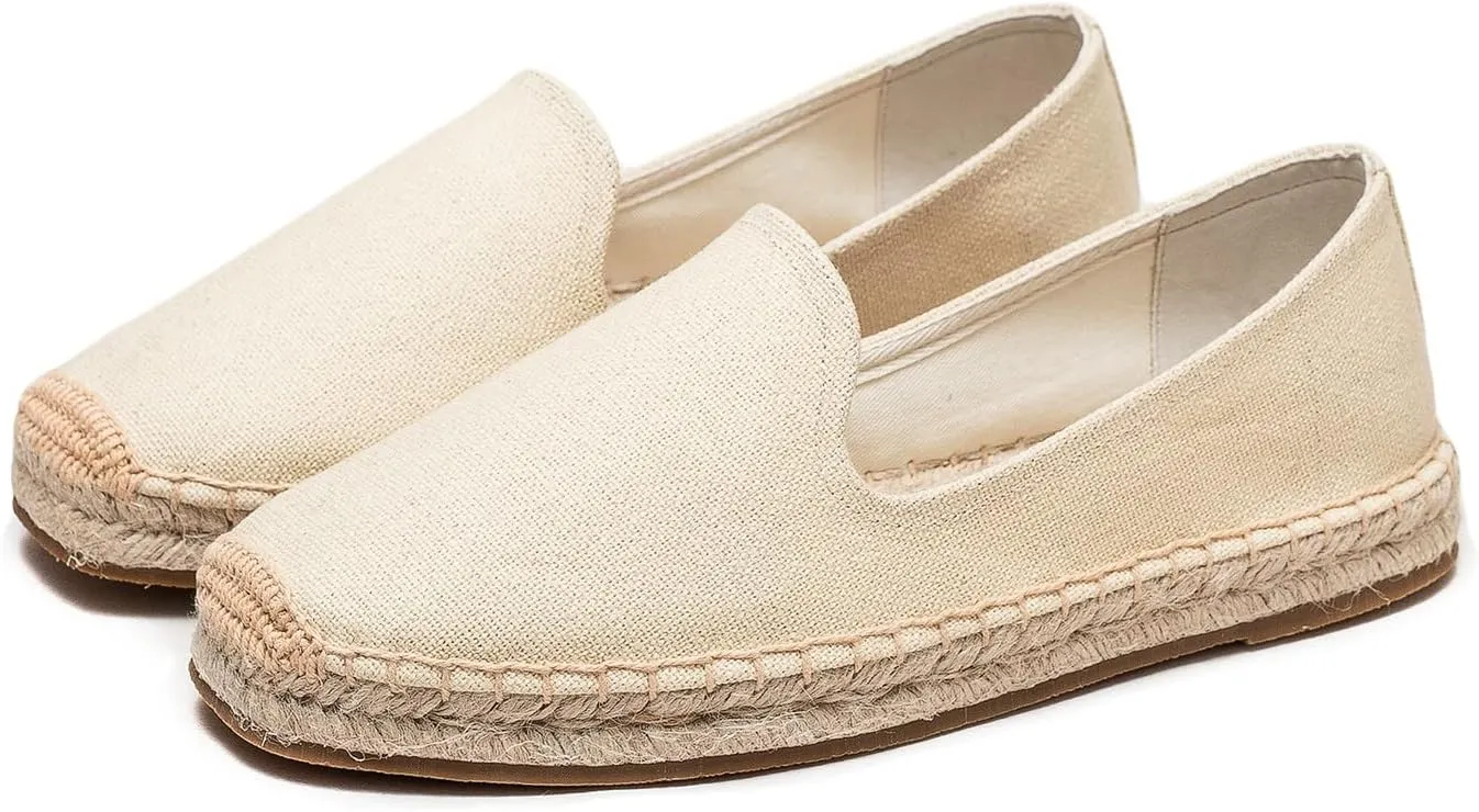 U-lite Men's Classic Suede Canvas Round Cap Toe Espadrilles Loafers Pure Color Slip On Comfortable Flats Shoes
