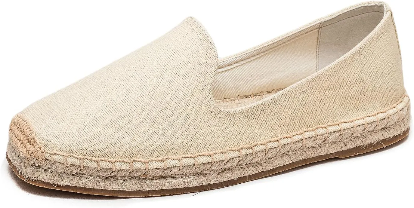 U-lite Men's Classic Suede Canvas Round Cap Toe Espadrilles Loafers Pure Color Slip On Comfortable Flats Shoes