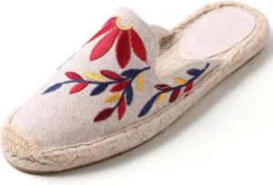 U-lite Women's Stylish Embroidery Leaf Flat Espadrilles Beige Colorful Leaf9