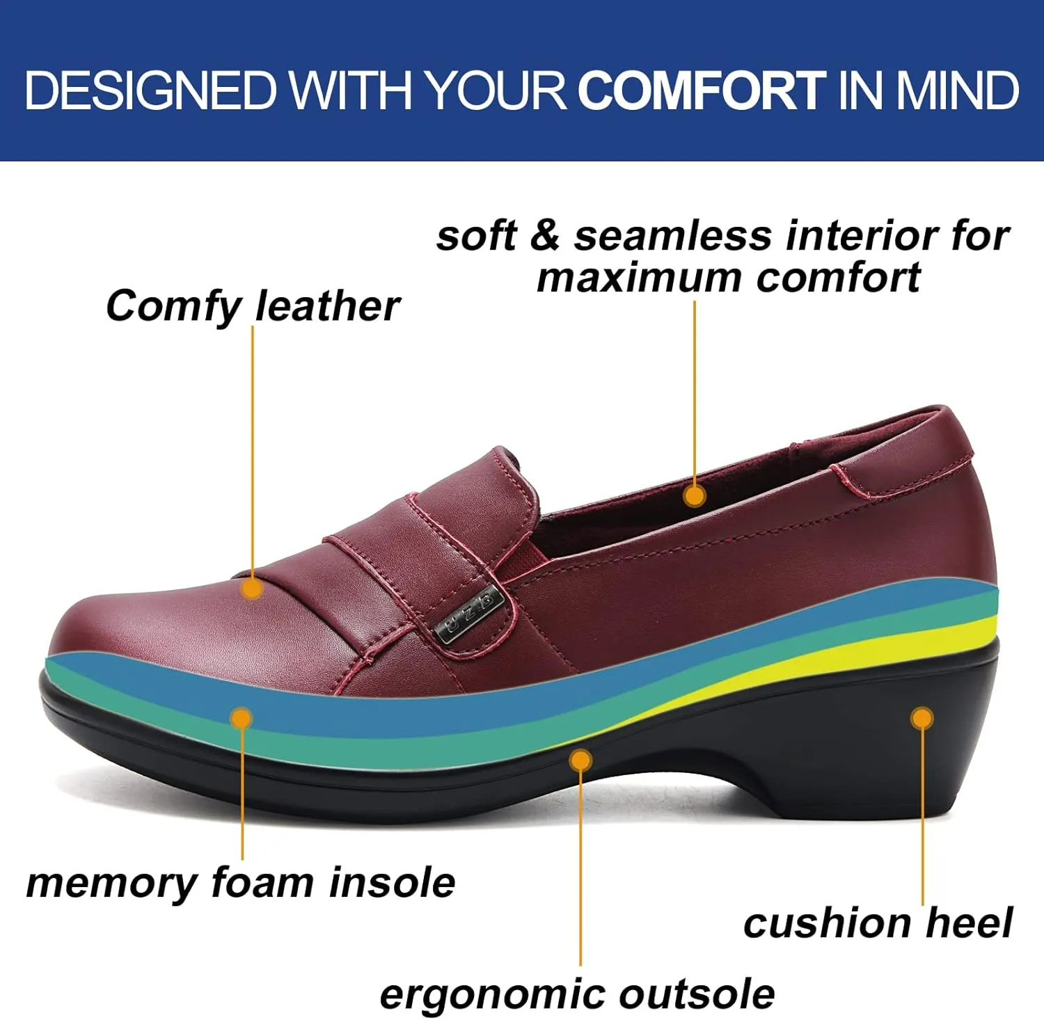 UZB Loafers for Women Dress Shoes Low Heel Slip On Shoes Casual Work Office Dressy Shoes