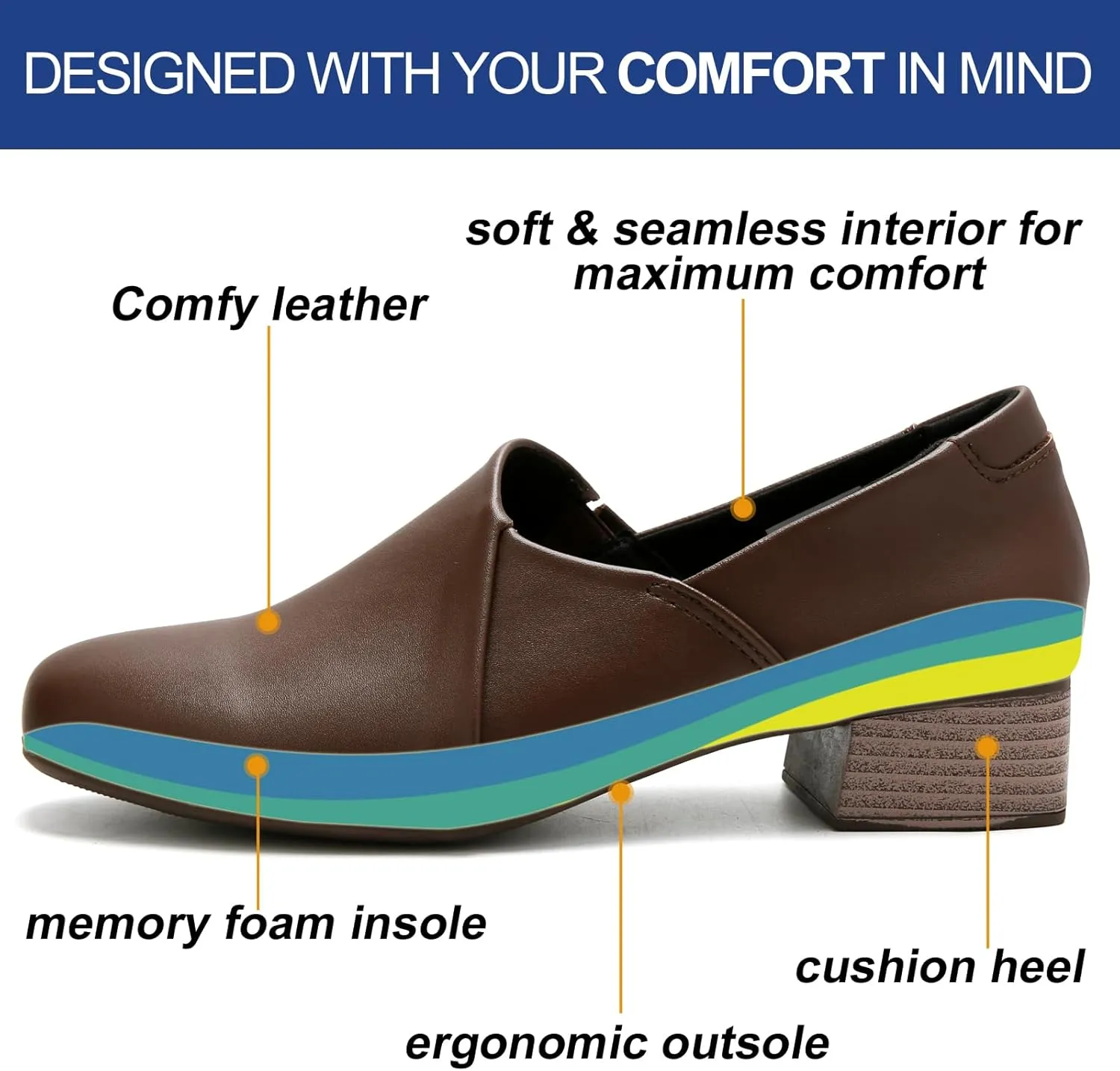 UZB Loafers for Women Dress Shoes Slip On Shoes Low Heel Casual Work Office Dressy Shoes