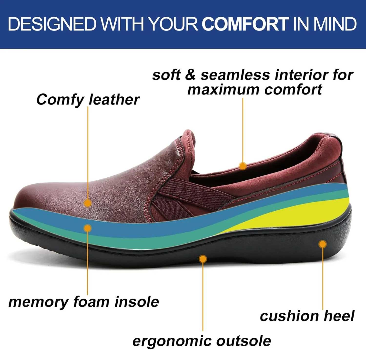 UZB Orthopedic Loafers for Women Slip on Shoes Comfortable Casual Dress Shoes with Memory Foam