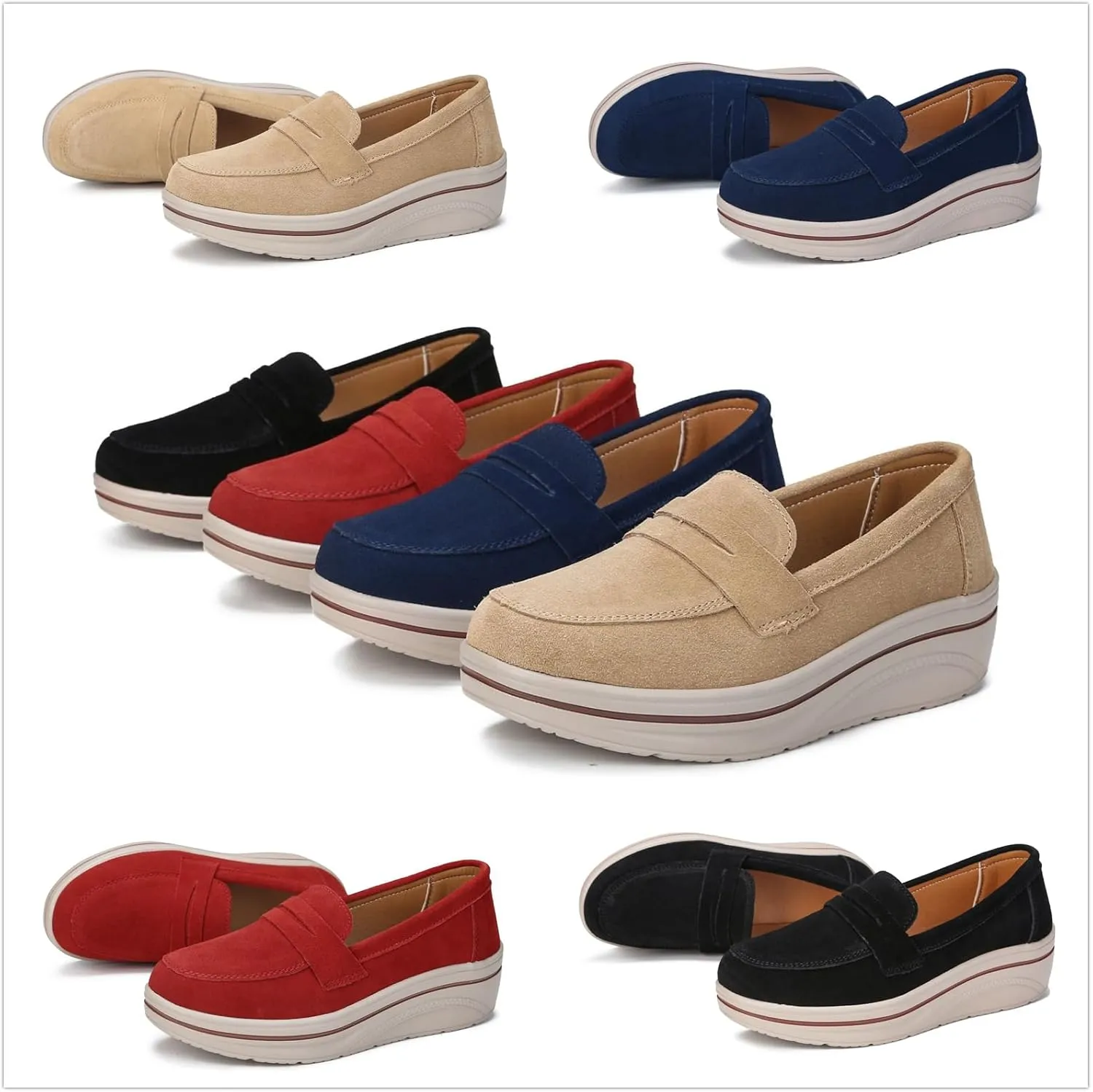Veroders Women's Suede Wedge Loafers Slip-On Comfortable Penny Loafers Thick Soft Platform Shoes Business Work Walking