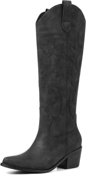 VIMISAOI Cowboy Boots for Women - Knee High, Pointed Toe, Wide Calf Western White Cowgirl Tall Boots