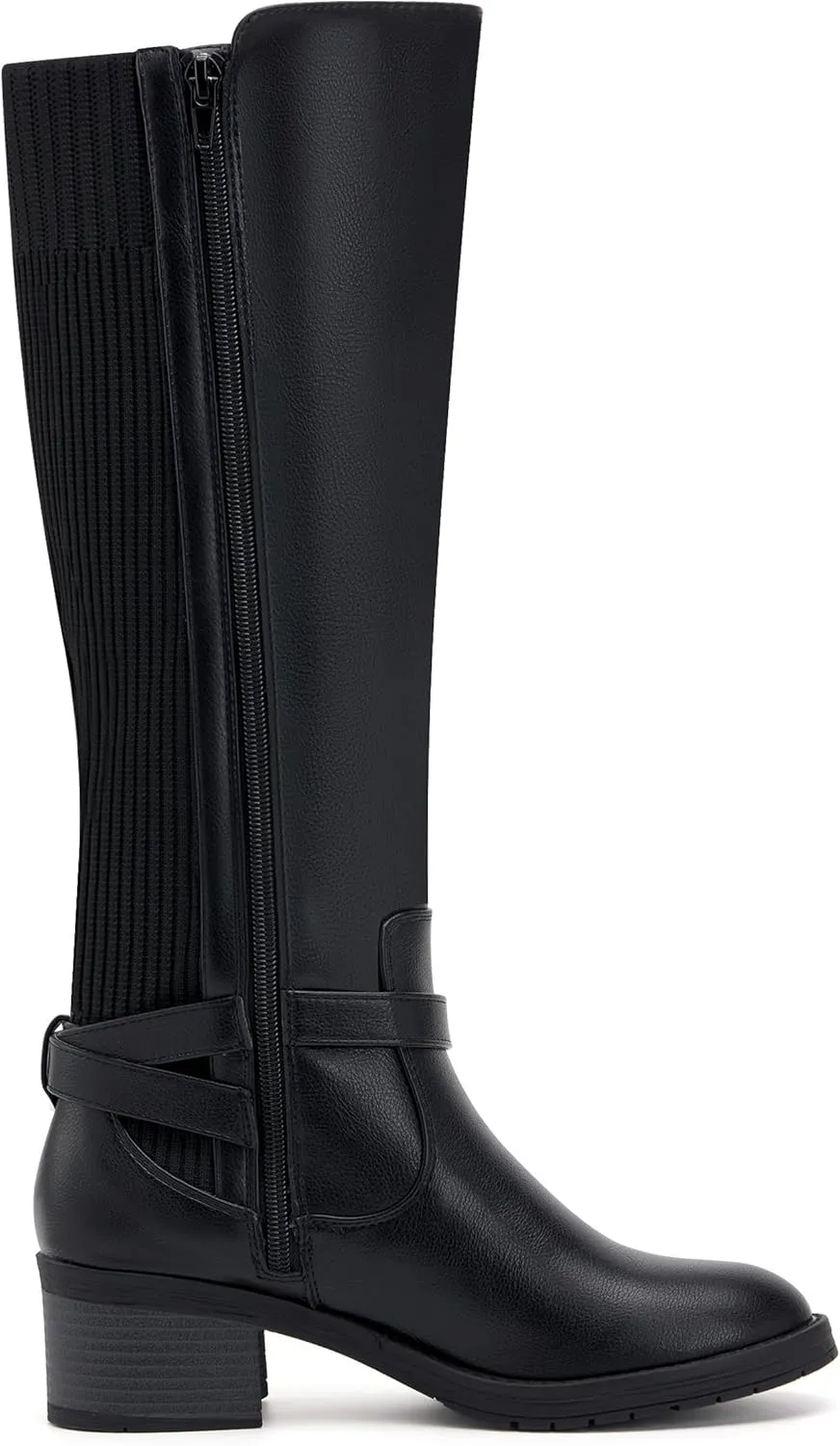 vodvob Women's Knee High Boots Chunky Heel Comfortable Riding Boots Side Zipper with Buckle