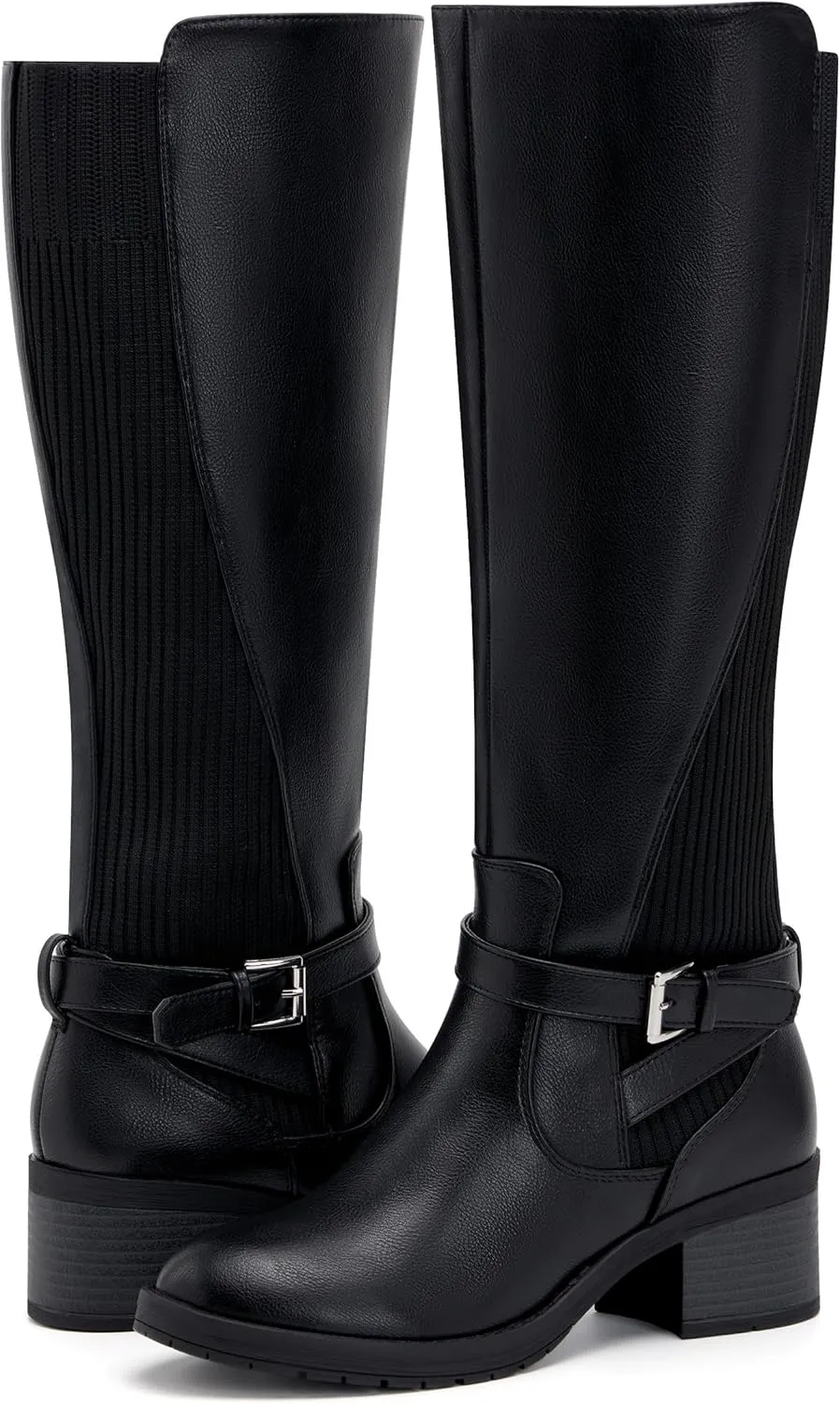 vodvob Women's Knee High Boots Chunky Heel Comfortable Riding Boots Side Zipper with Buckle