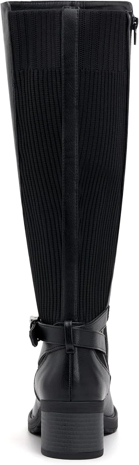 vodvob Women's Knee High Boots Chunky Heel Comfortable Riding Boots Side Zipper with Buckle