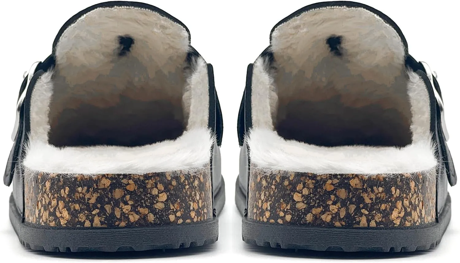 Waterproof Fur Lined Clogs for Women, PU Leather Winter Warm Fuzzy Cork Footbed Mules Slip On Patato Shoes for Indoor Outdoor