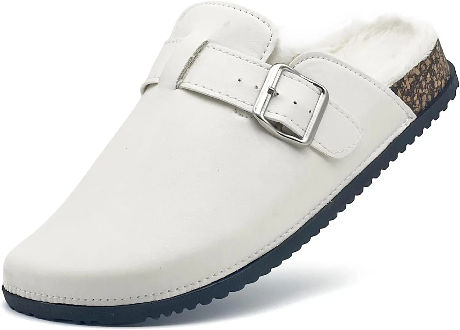 Waterproof Fur Lined Clogs for Women, PU Leather Winter Warm Fuzzy Cork Footbed Mules Slip On Patato Shoes for Indoor Outdoor