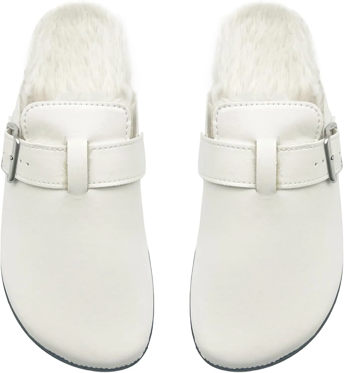 Waterproof Fur Lined Clogs for Women, PU Leather Winter Warm Fuzzy Cork Footbed Mules Slip On Patato Shoes for Indoor Outdoor